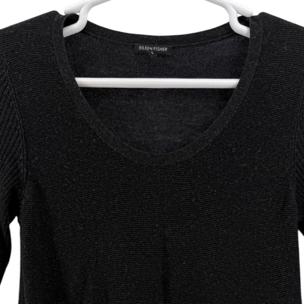 Eileen Fisher Black Cotton Linen Blend Scoop Neck A-Line Tunic Sweater M R1MGL-1